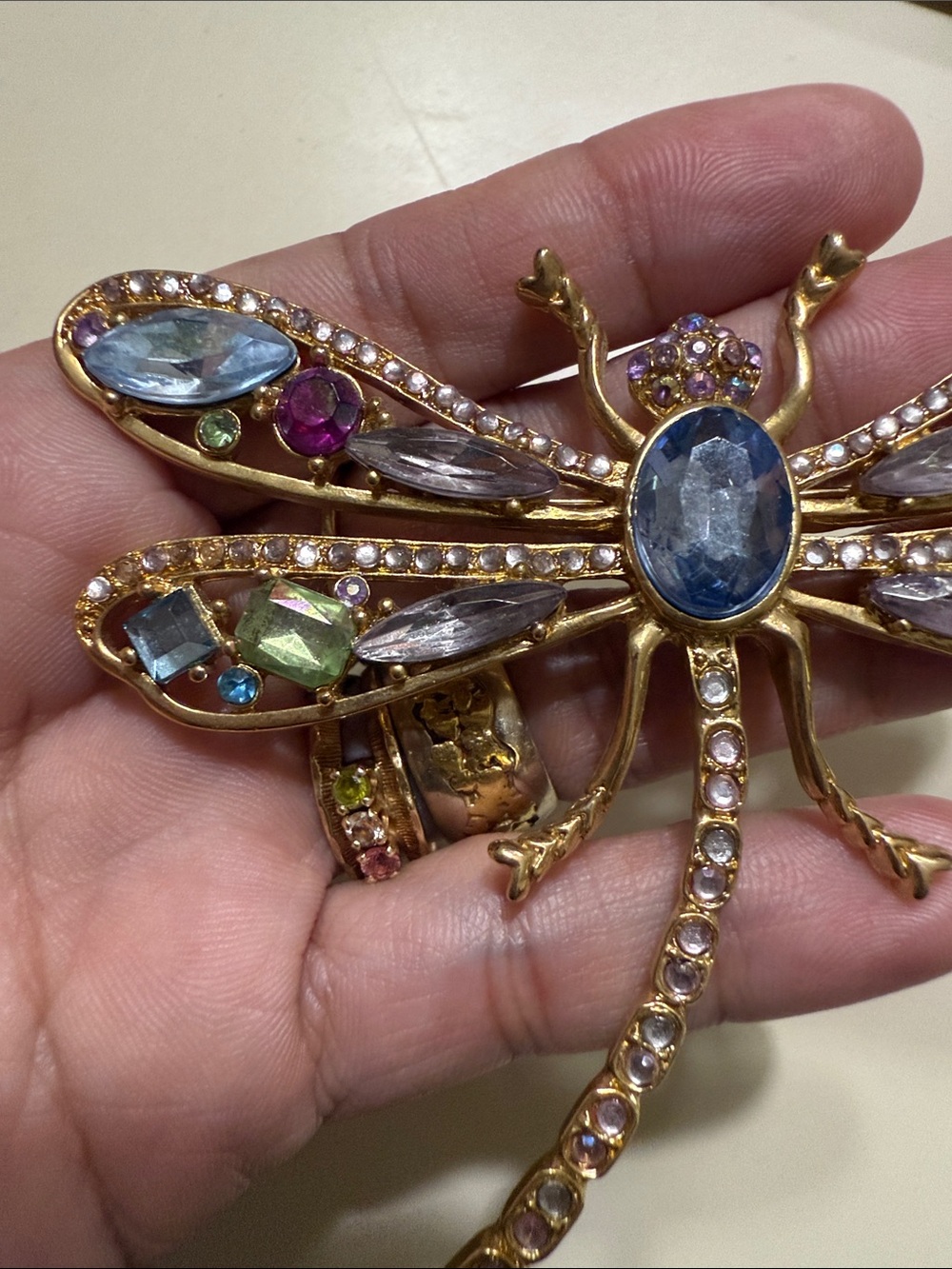 MultiColored Rinestone Dragonfly Brooch - Picture 4 of 5